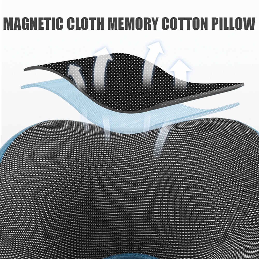 Magnetic cloth memory cotton pillow with cross-section illustration showing material layers.
