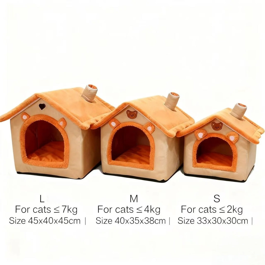 Three pet houses in different sizes on a white background